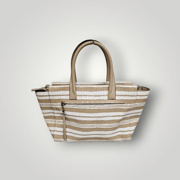 Coach Stripe Leather Tote Bag – Beige White – Shoulder Bag - Picture 3 of 5